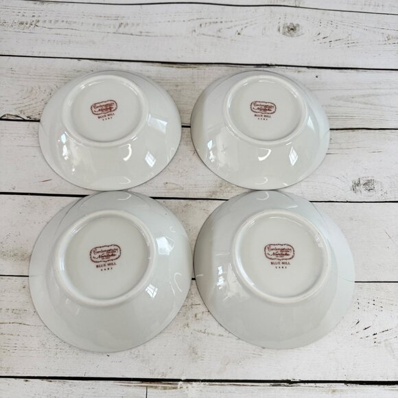 Noritake Blue Hill 2482 Fruit Bowls Set of 4 Blue Floral Rim Contemporary - Picture 7 of 8